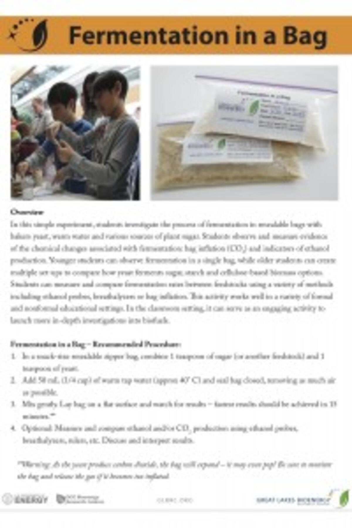 Fermentation in a Bag Teacher Guide Great Lakes Bioenergy Research Center